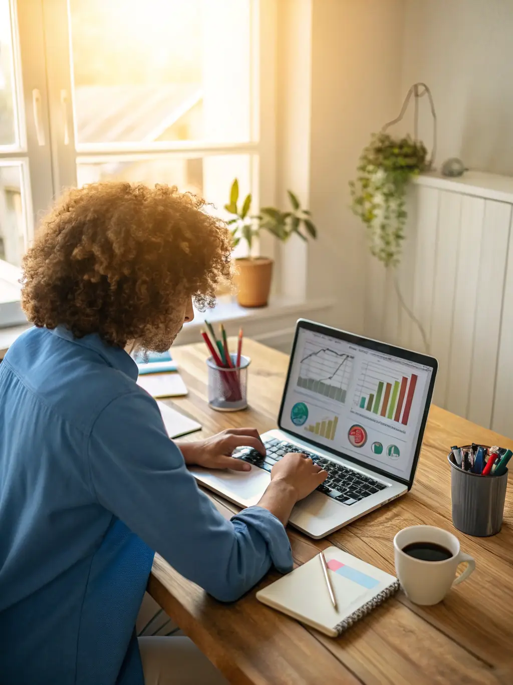 A person confidently managing their finances on a laptop, representing the empowerment provided by Entravax's financial coaching.