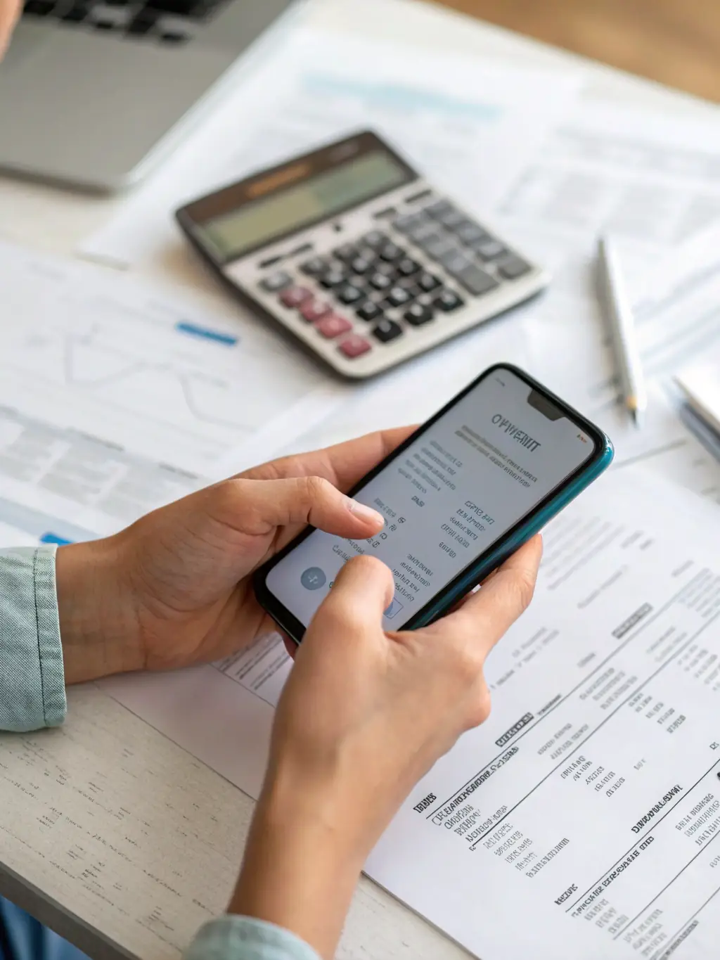 A person using a budgeting app on their smartphone, showing charts and expense categories, indicating effective expense management.