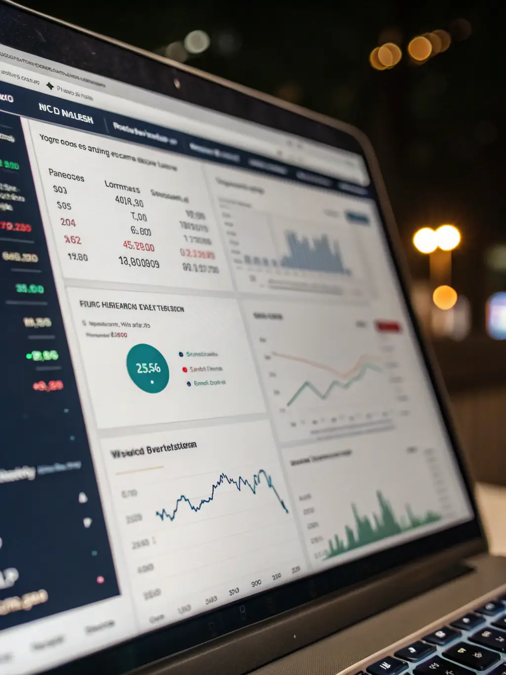 A computer screen displaying a diversified investment portfolio with various financial graphs and charts indicating growth and stability.