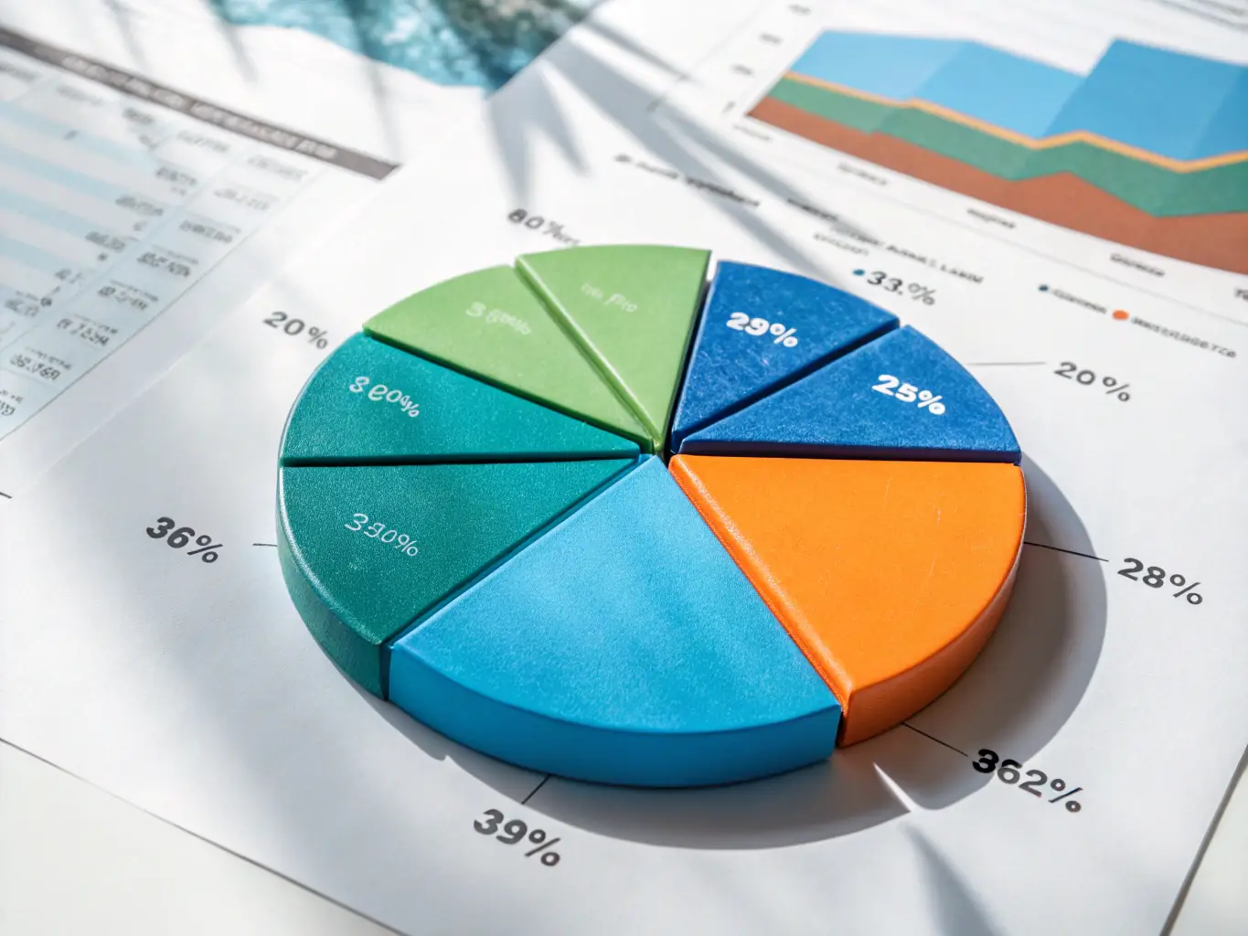 A visually appealing graphic representing diversified investment portfolio allocation, showcasing different asset classes such as stocks, bonds, and real estate, with upward trending arrows indicating growth.